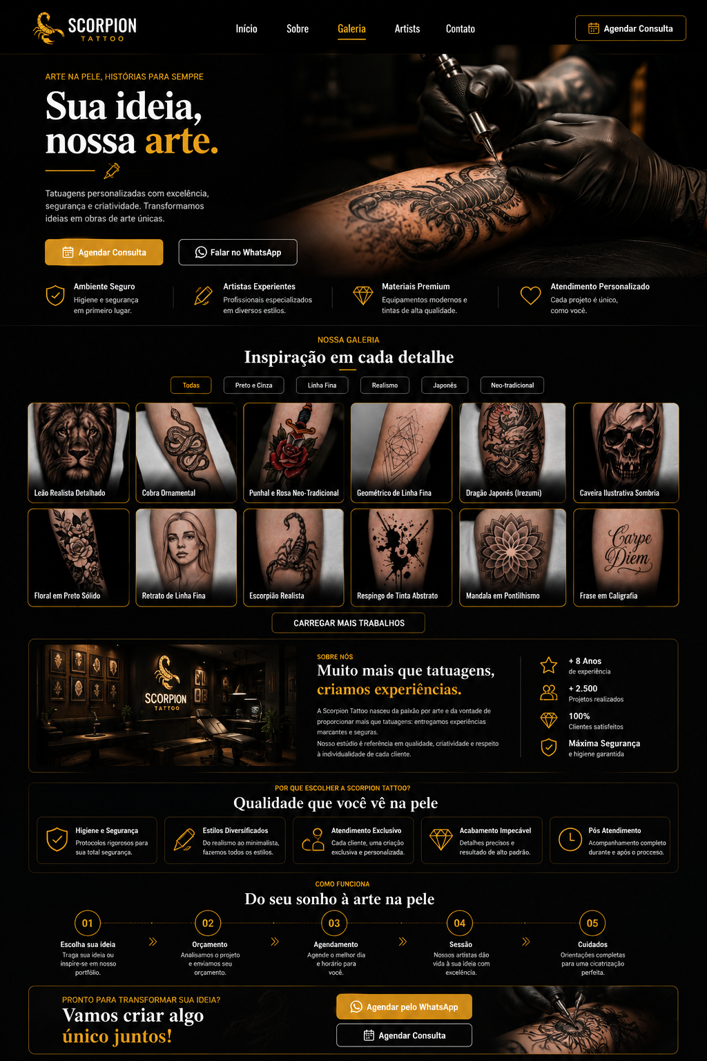 Scorpion Tattoo Landing Page Mockup