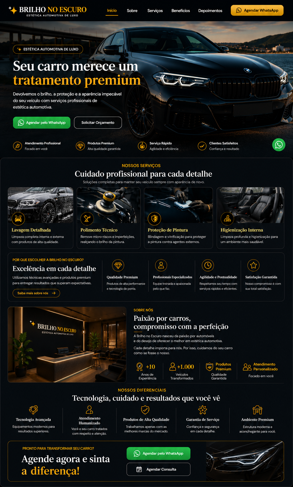 BRILHO NO ESCURO Landing Page Mockup