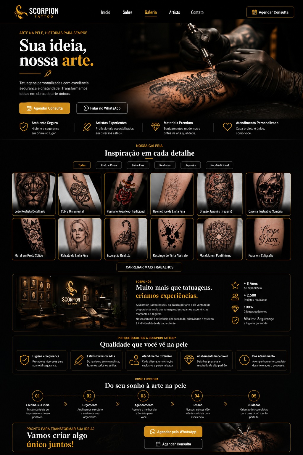 Scorpion Tattoo Landing Page Mockup